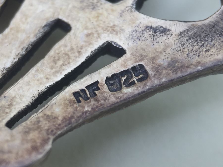 Sterling Silver Flower Basket Brooch Pin With Marcasites And Red Stones Signed NF 925 16.7g [Photo 10]