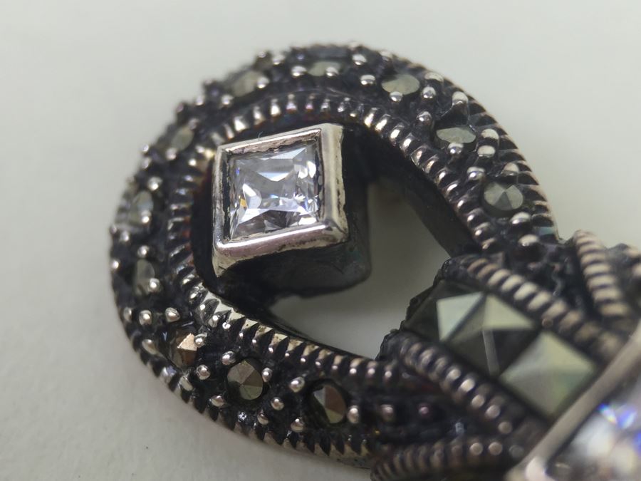 Sterling Silver Brooch Pin With Marcasites Signed JJ Judith Jack 8.3g [Photo 11]