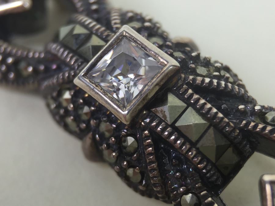 Sterling Silver Brooch Pin With Marcasites Signed JJ Judith Jack 8.3g [Photo 10]