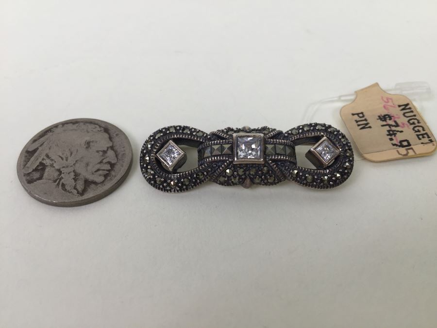 Sterling Silver Brooch Pin With Marcasites Signed JJ Judith Jack 8.3g [Photo 4]