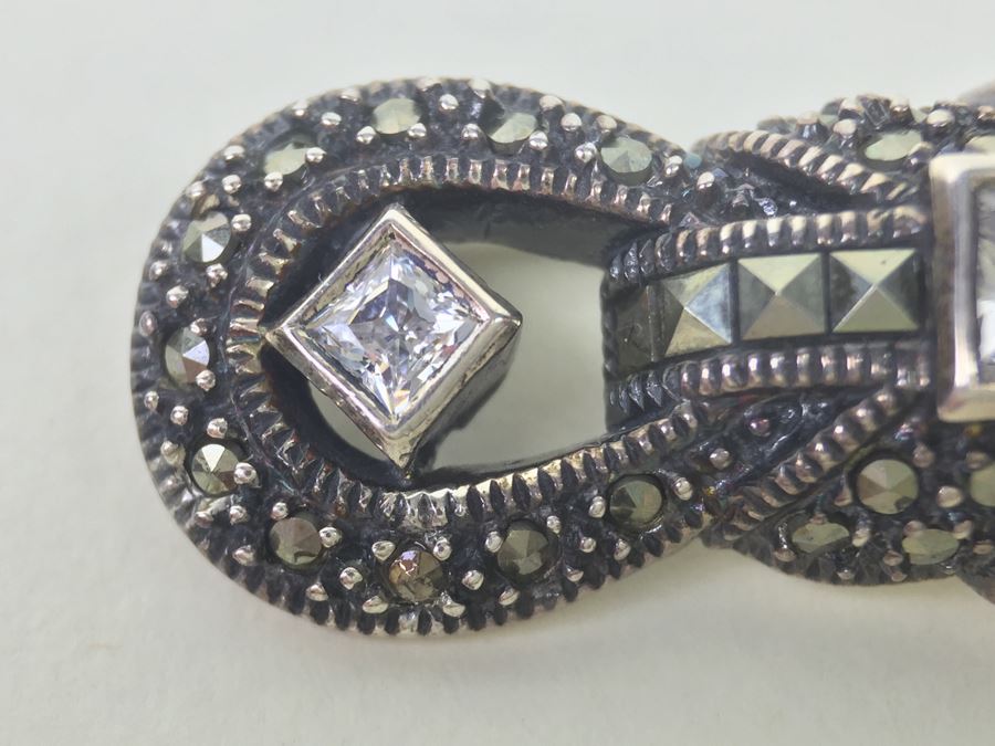 Sterling Silver Brooch Pin With Marcasites Signed JJ Judith Jack 8.3g [Photo 8]