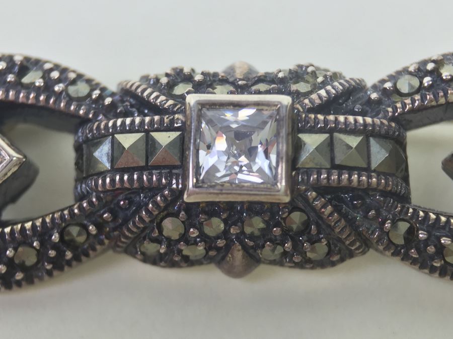 Sterling Silver Brooch Pin With Marcasites Signed JJ Judith Jack 8.3g [Photo 2]