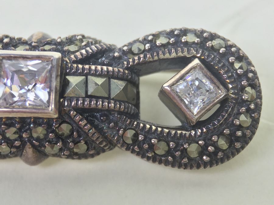 Sterling Silver Brooch Pin With Marcasites Signed JJ Judith Jack 8.3g [Photo 9]