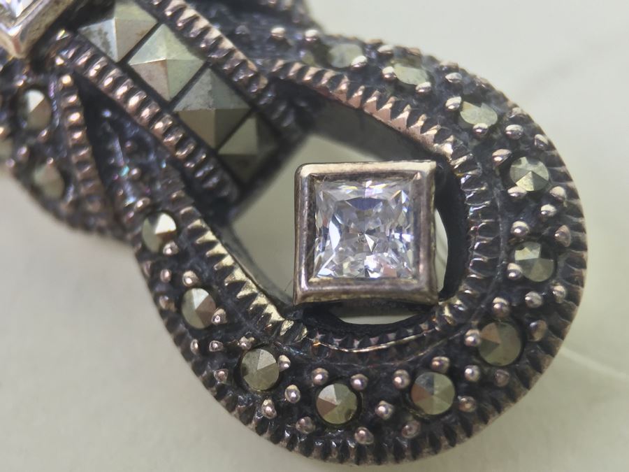 Sterling Silver Brooch Pin With Marcasites Signed JJ Judith Jack 8.3g [Photo 12]