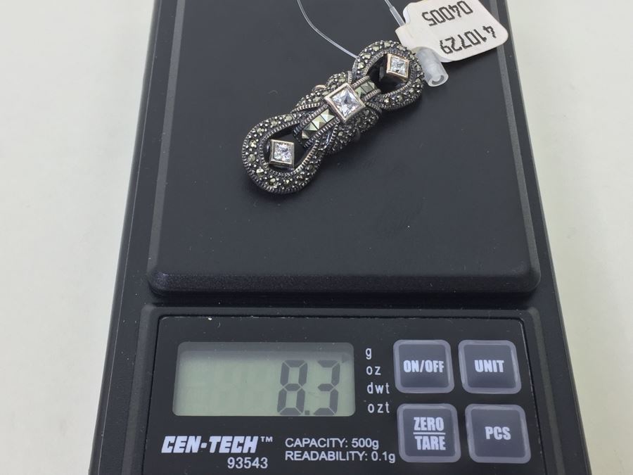 Sterling Silver Brooch Pin With Marcasites Signed JJ Judith Jack 8.3g [Photo 13]