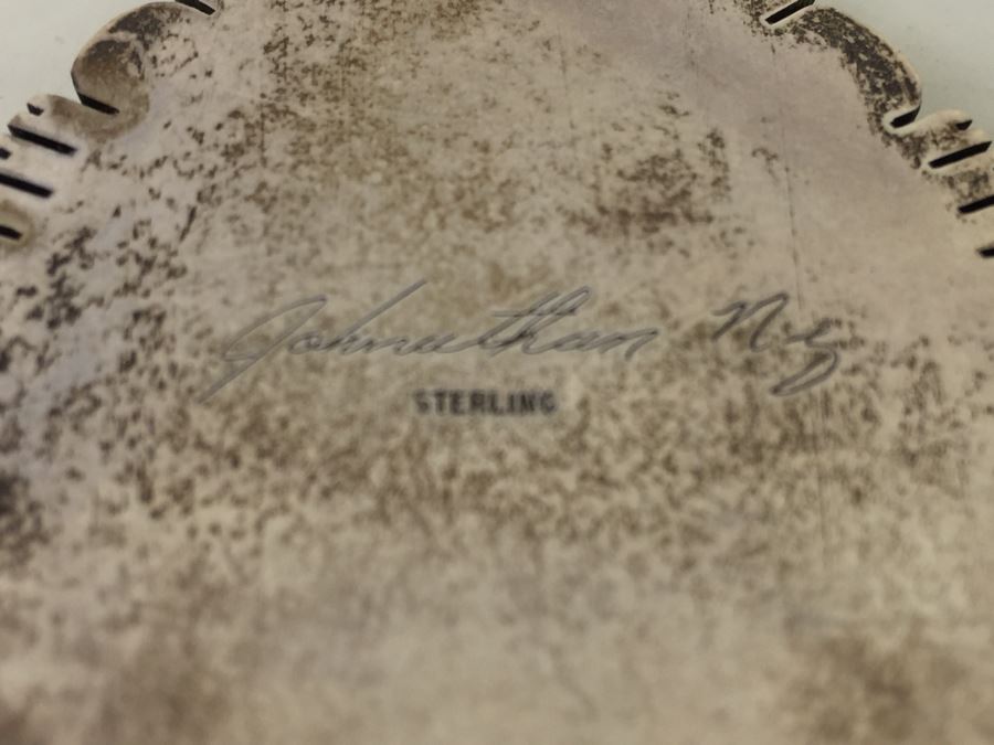 Vintage Sterling Silver Navajo Turquoise Pendant Signed Johnathan Nez 42.2g [Photo 10]