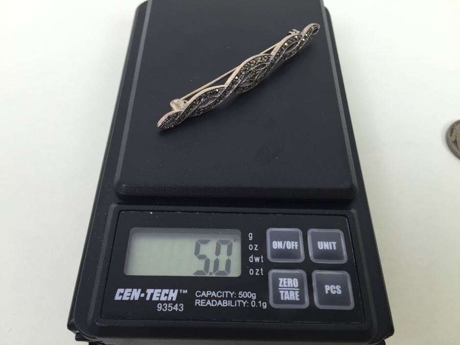 Vintage Sterling Silver Marcasite Brooch Pin Native American 5.0g [Photo 11]