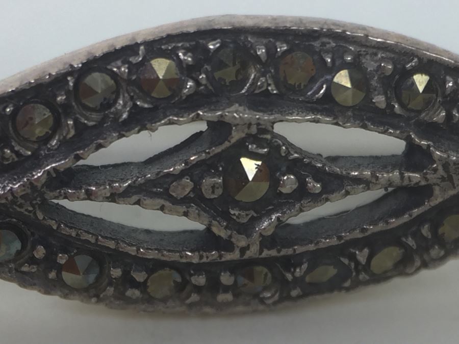 Vintage Sterling Silver Marcasite Brooch Pin Native American 5.0g [Photo 3]