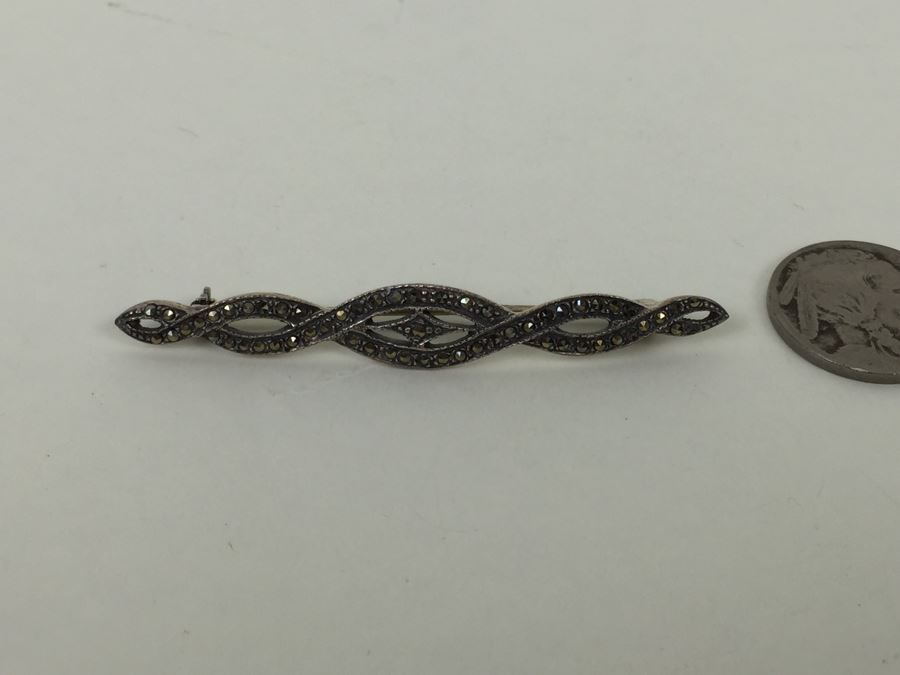 Vintage Sterling Silver Marcasite Brooch Pin Native American 5.0g [Photo 5]