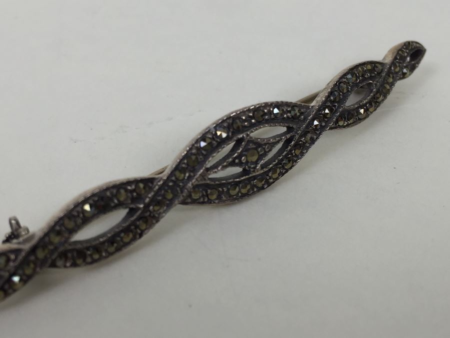 Vintage Sterling Silver Marcasite Brooch Pin Native American 5.0g [Photo 2]