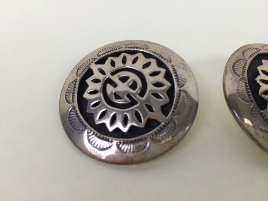 Vintage Sterling Silver Native American Earrings Signed MR 17.3g [Photo 6]