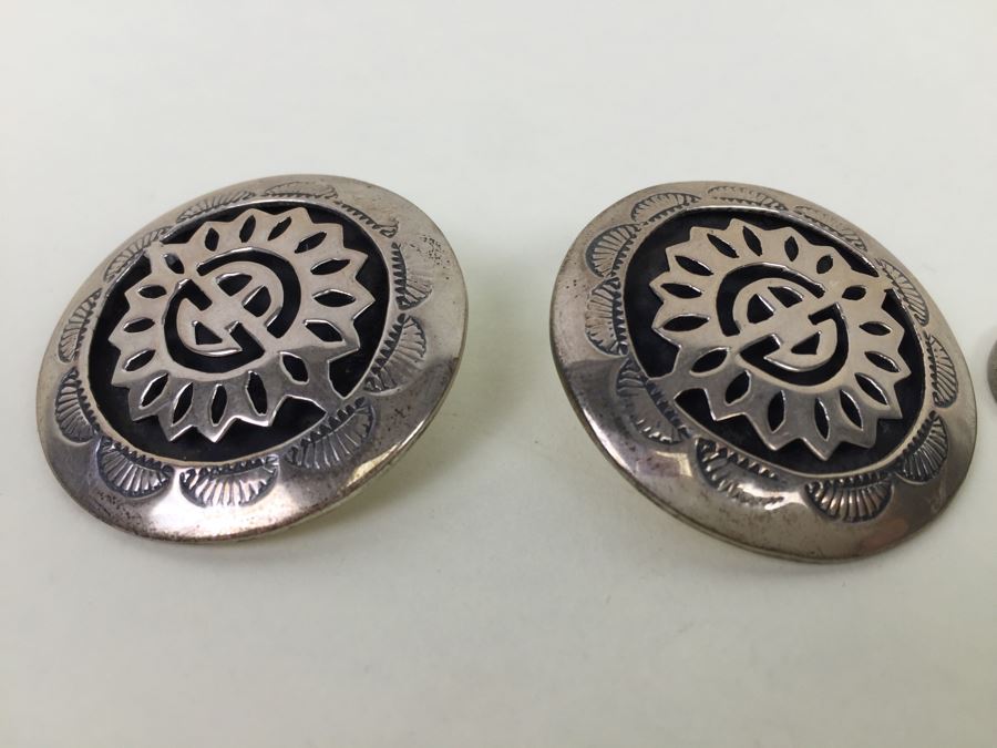 Vintage Sterling Silver Native American Earrings Signed MR 17.3g [Photo 4]