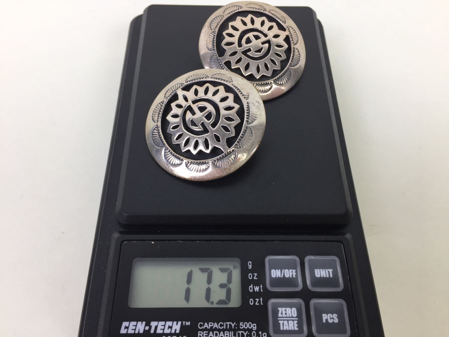 Vintage Sterling Silver Native American Earrings Signed MR 17.3g [Photo 10]