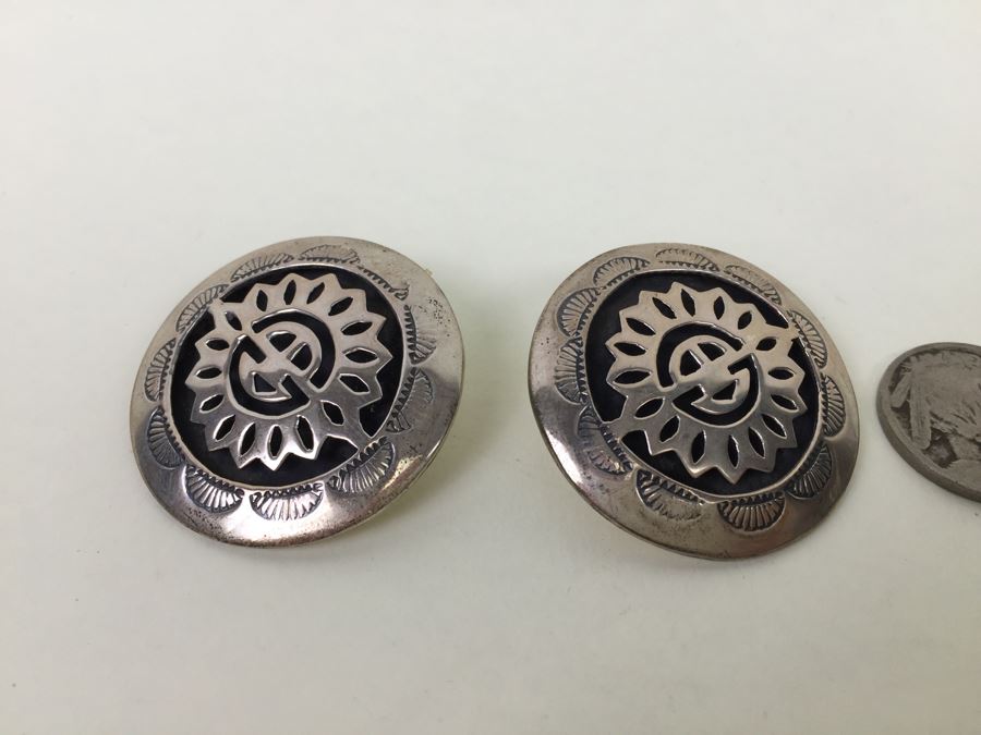 Vintage Sterling Silver Native American Earrings Signed MR 17.3g [Photo 1]