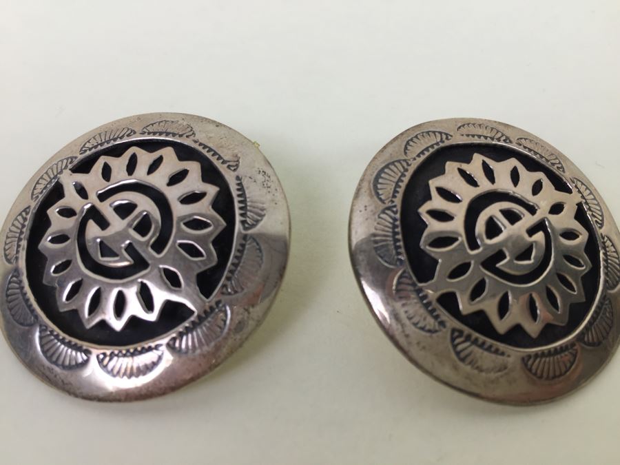 Vintage Sterling Silver Native American Earrings Signed MR 17.3g [Photo 5]