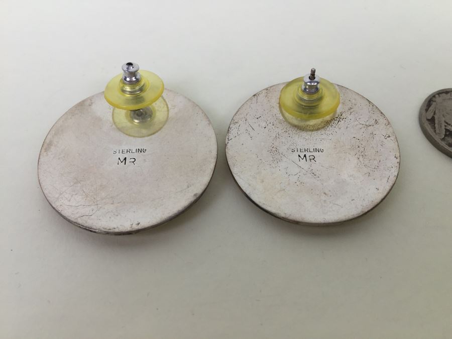 Vintage Sterling Silver Native American Earrings Signed MR 17.3g [Photo 7]