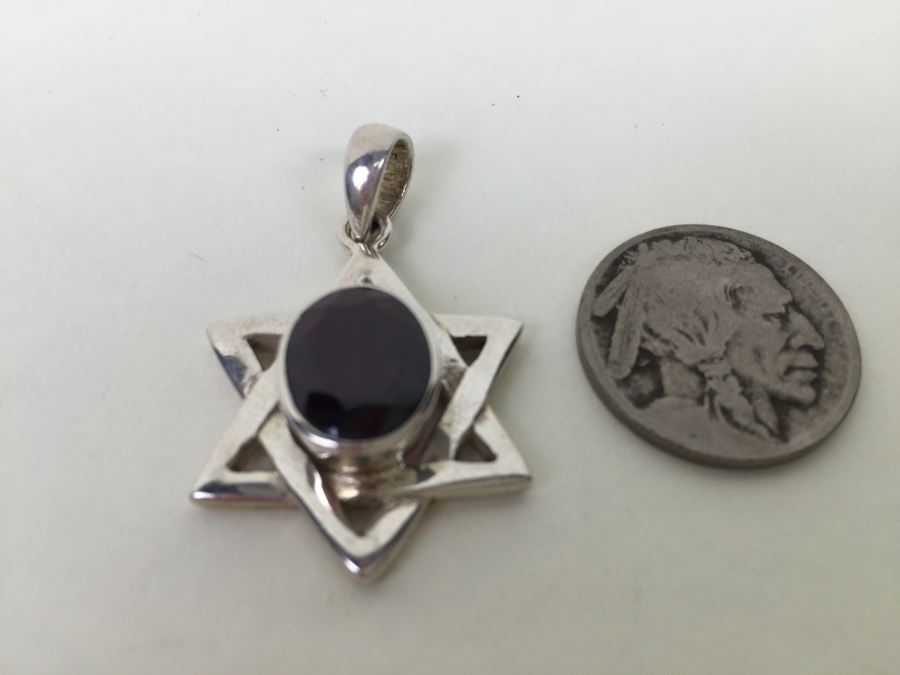Vintage Sterling Silver Star Of David Pendant With Large Gemstone 8.3g [Photo 1]