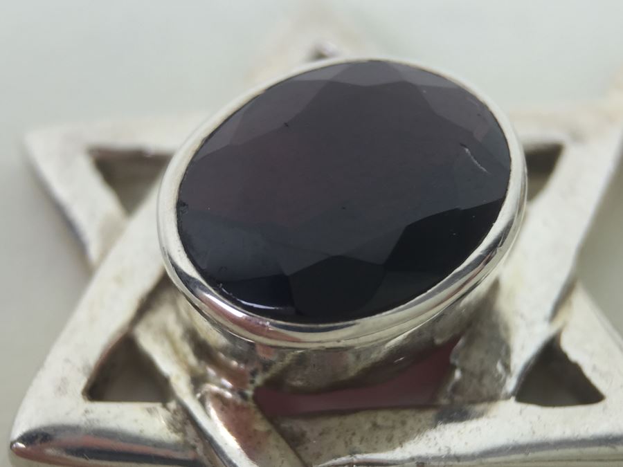 Vintage Sterling Silver Star Of David Pendant With Large Gemstone 8.3g [Photo 8]