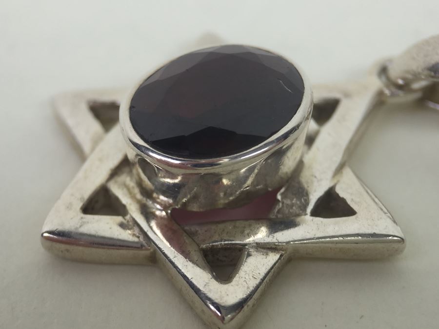 Vintage Sterling Silver Star Of David Pendant With Large Gemstone 8.3g [Photo 2]