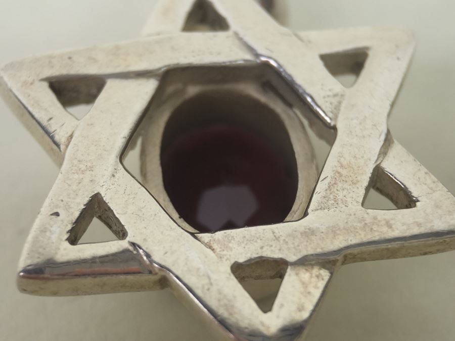 Vintage Sterling Silver Star Of David Pendant With Large Gemstone 8.3g [Photo 7]