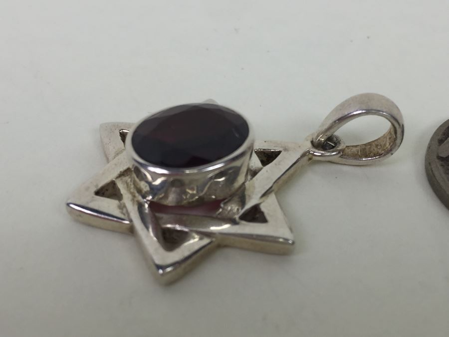 Vintage Sterling Silver Star Of David Pendant With Large Gemstone 8.3g [Photo 5]