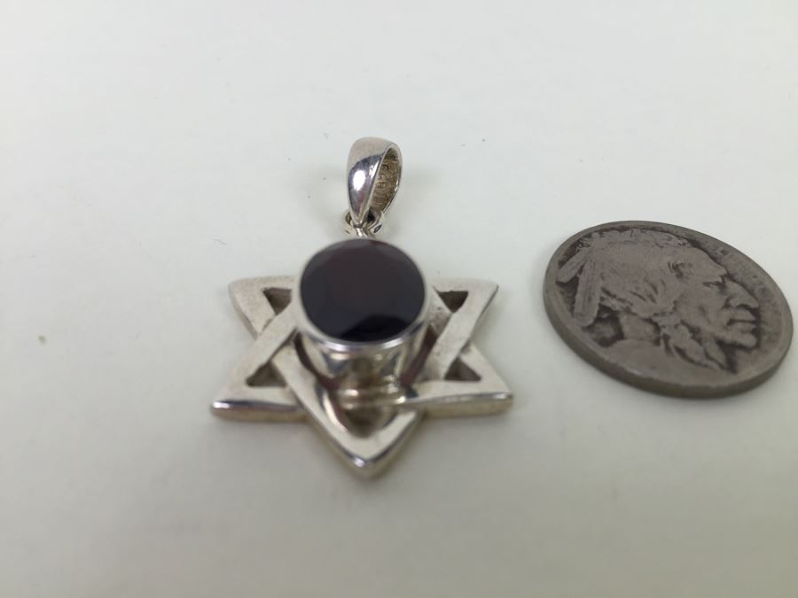 Vintage Sterling Silver Star Of David Pendant With Large Gemstone 8.3g [Photo 4]