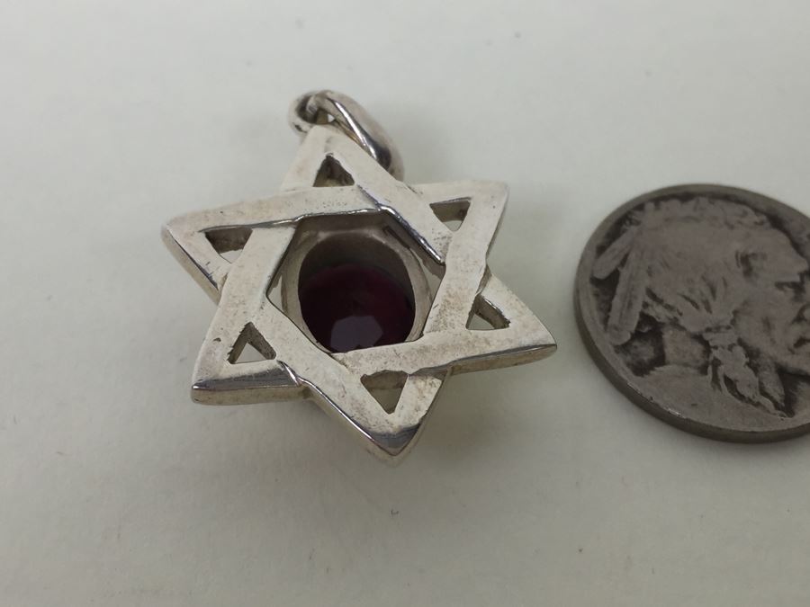 Vintage Sterling Silver Star Of David Pendant With Large Gemstone 8.3g [Photo 6]