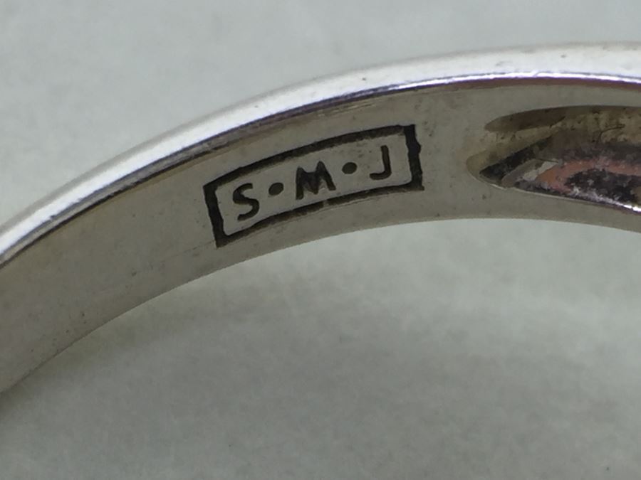 Sterling Silver Ring Size 7 With Marcasites And Large Lapis Lazuli Stone Signed SMJ 11.5g [Photo 12]