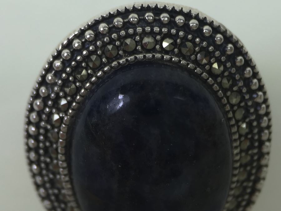 Sterling Silver Ring Size 7 With Marcasites And Large Lapis Lazuli Stone Signed SMJ 11.5g [Photo 7]