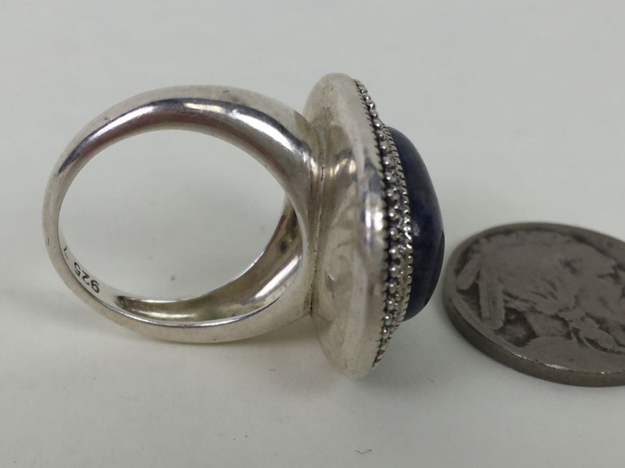 Sterling Silver Ring Size 7 With Marcasites And Large Lapis Lazuli Stone Signed SMJ 11.5g [Photo 6]