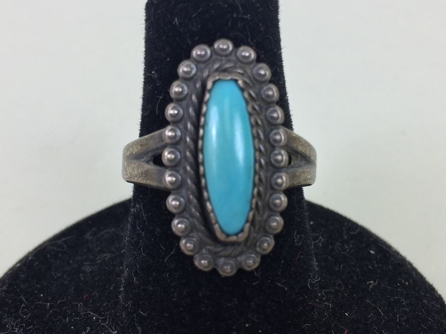 Vintage Sterling Silver Turquoise Ring Signed 3.7g [Photo 5]