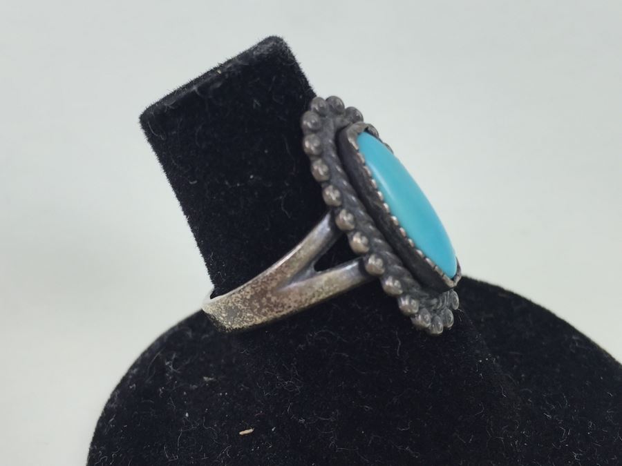Vintage Sterling Silver Turquoise Ring Signed 3.7g [Photo 7]