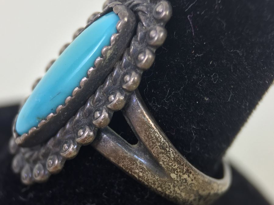 Vintage Sterling Silver Turquoise Ring Signed 3.7g [Photo 10]