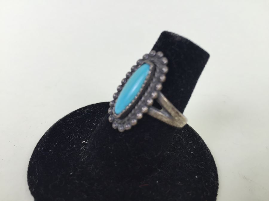 Vintage Sterling Silver Turquoise Ring Signed 3.7g [Photo 6]