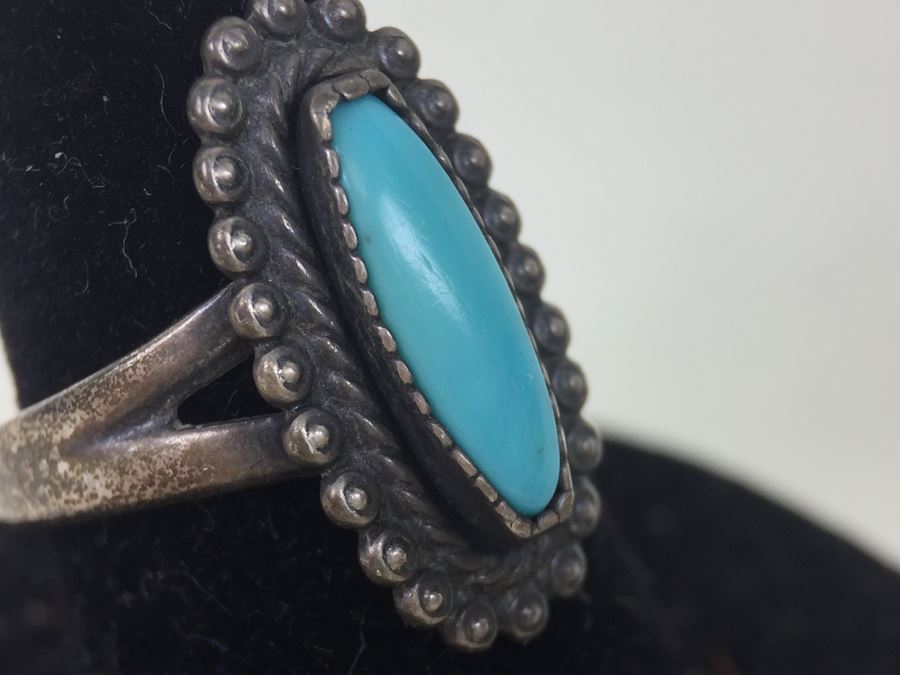 Vintage Sterling Silver Turquoise Ring Signed 3.7g [Photo 8]