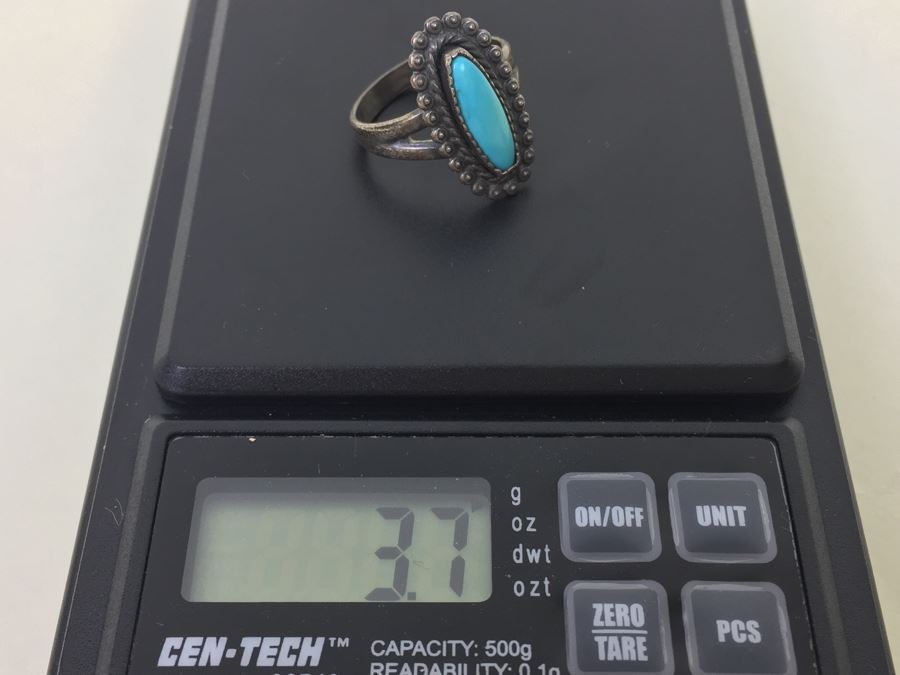 Vintage Sterling Silver Turquoise Ring Signed 3.7g