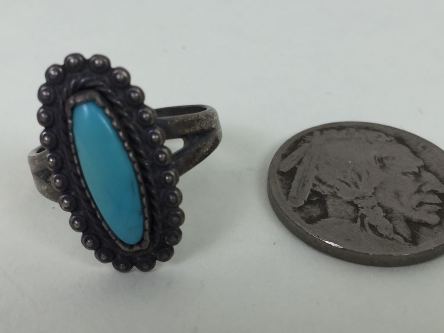 Vintage Sterling Silver Turquoise Ring Signed 3.7g [Photo 4]