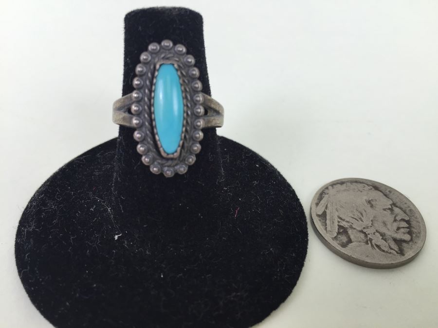 Vintage Sterling Silver Turquoise Ring Signed 3.7g [Photo 1]