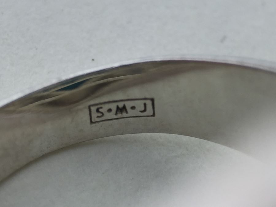 Sterling Silver Turquoise Ring With Marcasites Signed S M J 11.7g [Photo 17]