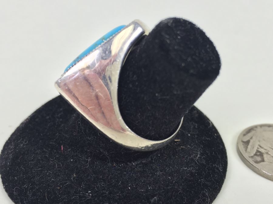 Sterling Silver Turquoise Ring With Marcasites Signed S M J 11.7g [Photo 11]