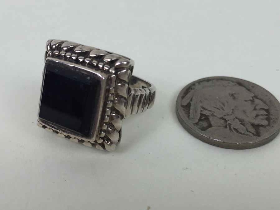 Sterling Silver Black Onyx Ring Signed J C 6.7g [Photo 4]
