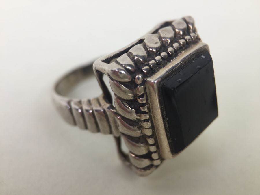 Sterling Silver Black Onyx Ring Signed J C 6.7g [Photo 6]