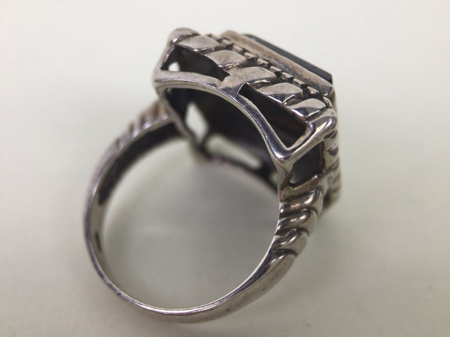Sterling Silver Black Onyx Ring Signed J C 6.7g [Photo 5]