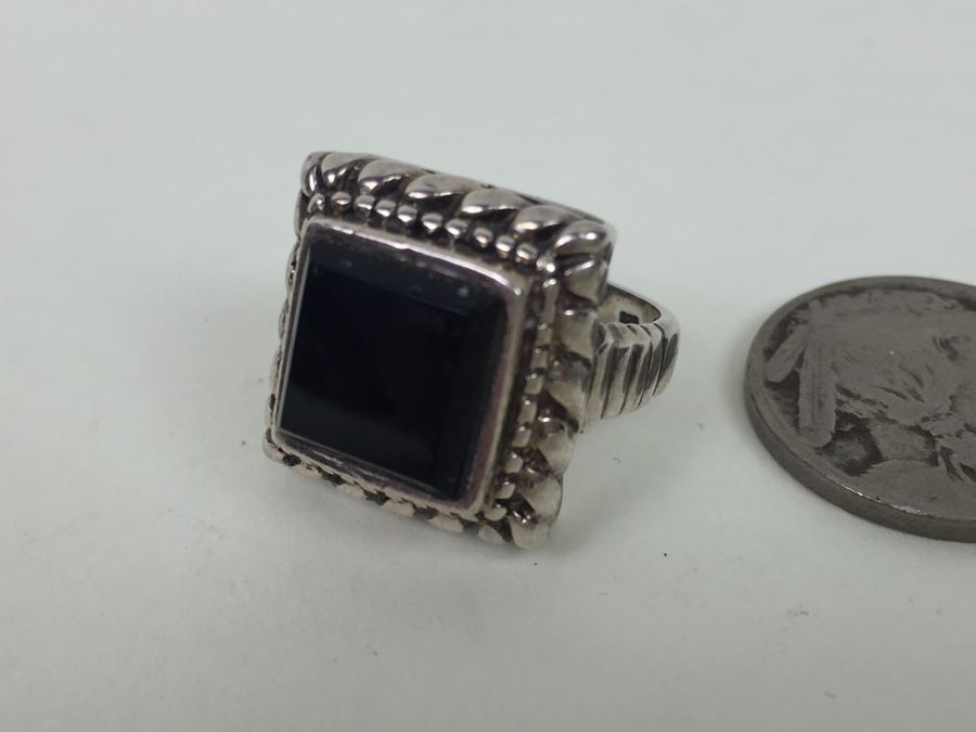 Sterling Silver Black Onyx Ring Signed J C 6.7g [Photo 1]