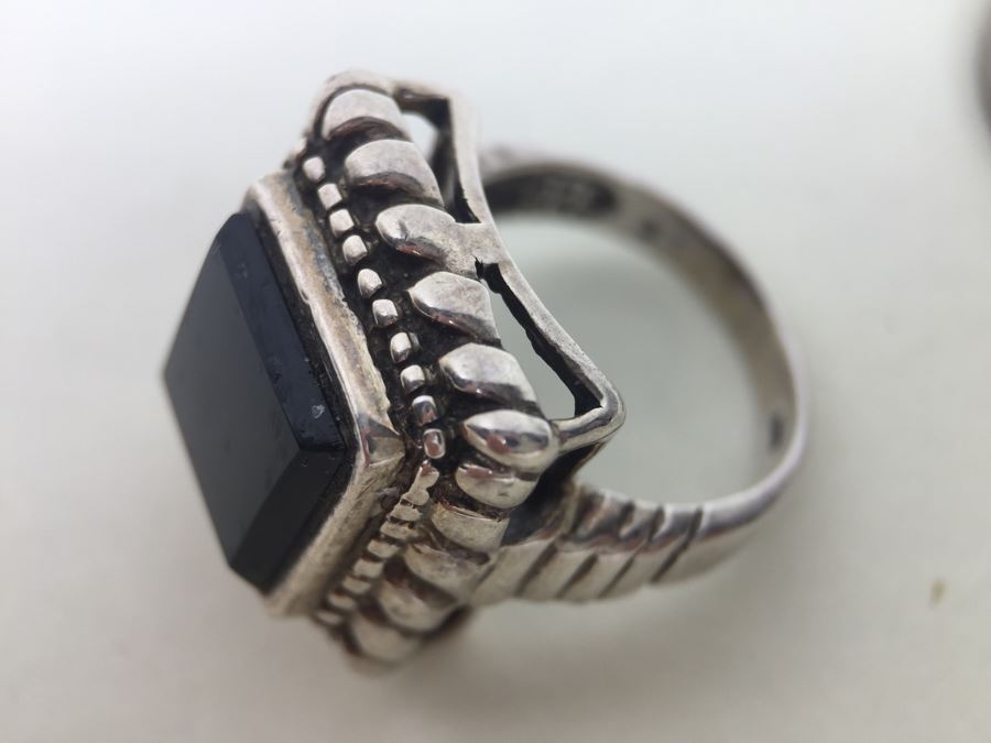 Sterling Silver Black Onyx Ring Signed J C 6.7g