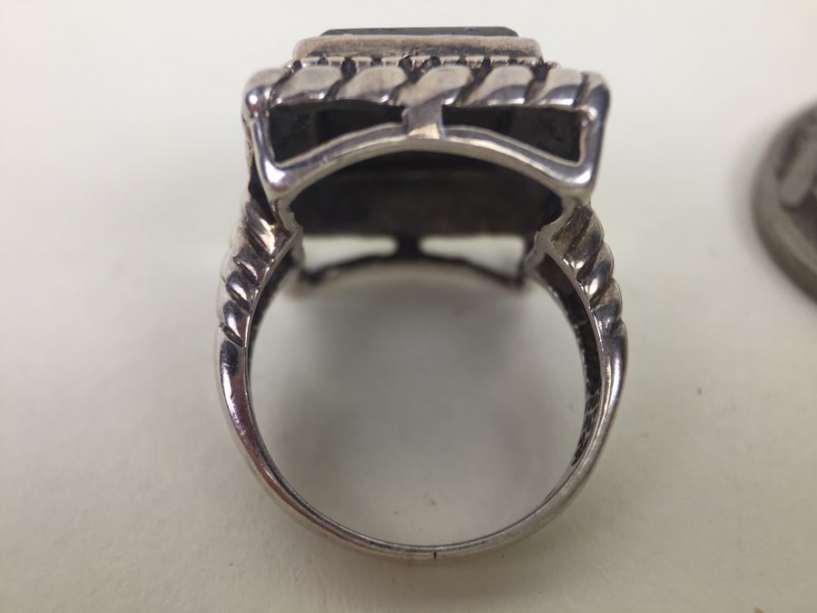 Sterling Silver Black Onyx Ring Signed J C 6.7g [Photo 3]