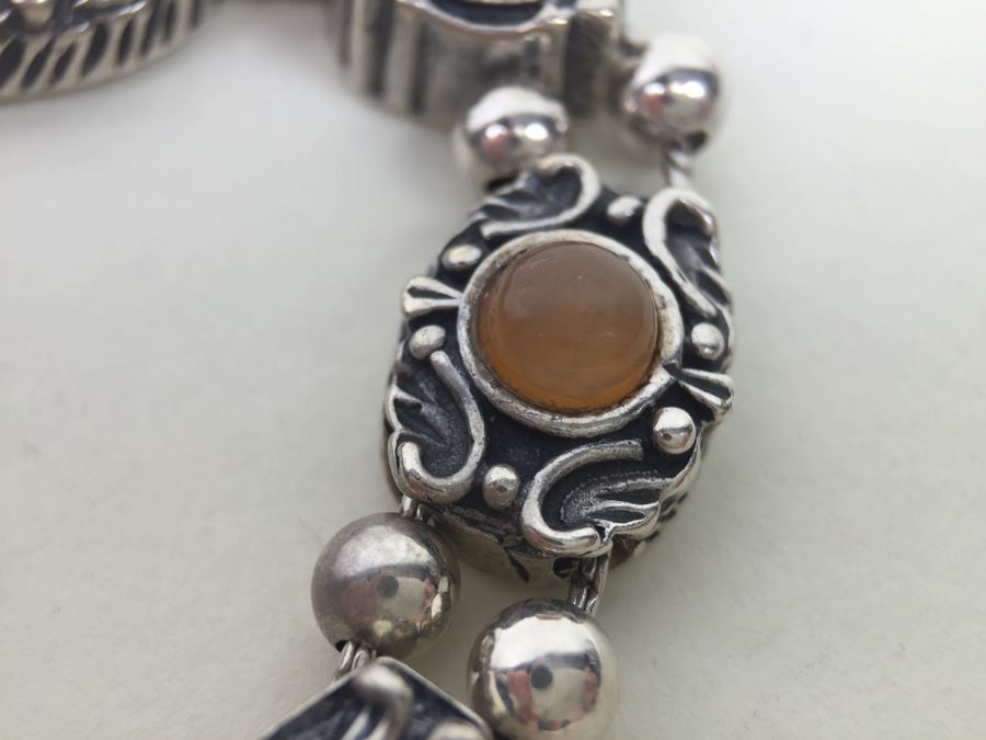 Signed Sterling Silver Bracelet With Gemstones 35.5g [Photo 13]
