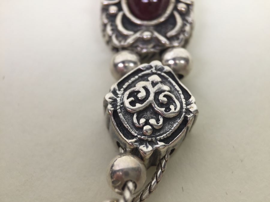 Signed Sterling Silver Bracelet With Gemstones 35.5g [Photo 12]