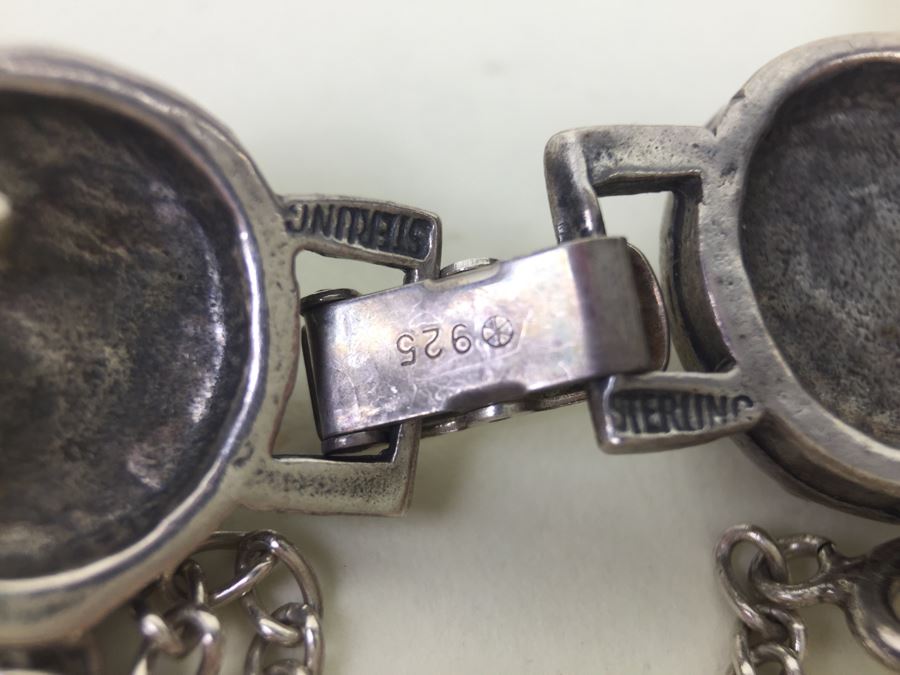 Signed Sterling Silver Bracelet With Gemstones 35.5g [Photo 7]