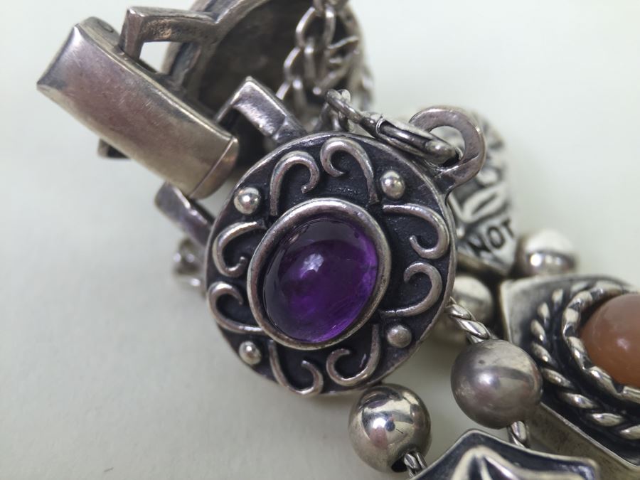 Signed Sterling Silver Bracelet With Gemstones 35.5g [Photo 15]